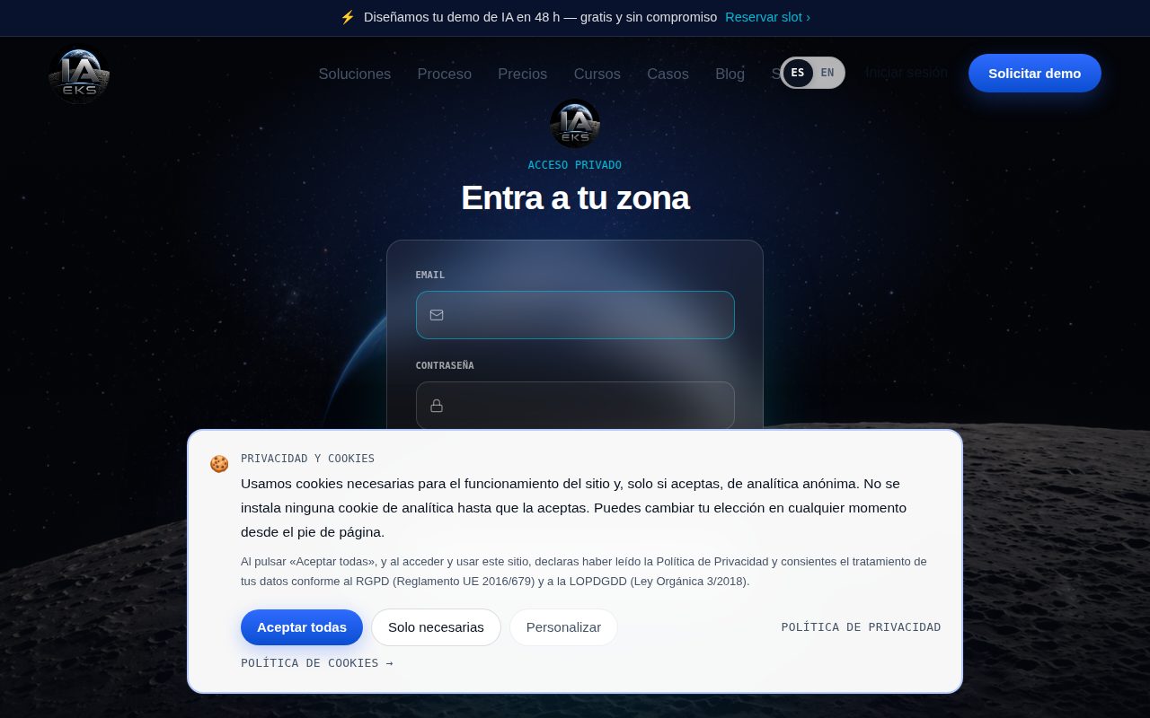Acceso al panel privado, protegido con verificación anti-bot.